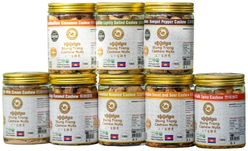 Eight HCST flavoured cashew varieties in 150 g retail jars